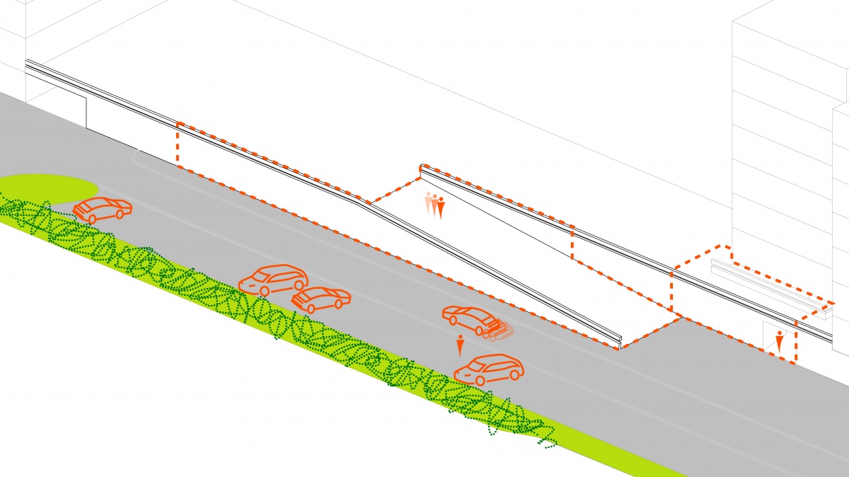 R�habilitation de 213 logements sociaux + am�nagement paysager � Vaires-sur-Marne : Vaires-Paul Algis-Axo rampe existant illus